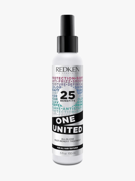 Redken One United All-in-One Multi-Benefit Treatment in branded spray component on a light gray background